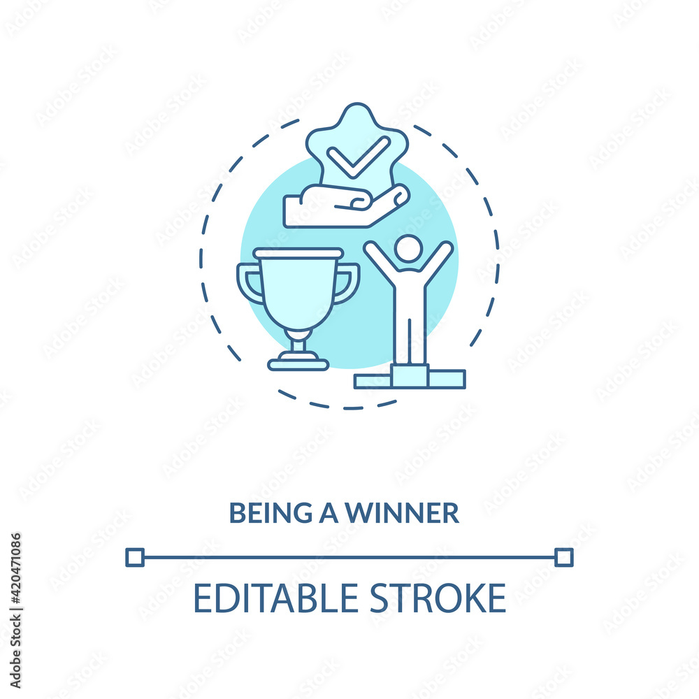 Being winner concept icon. Boost engagement idea thin line illustration. Speaker motivating people for achievement goals. Vector isolated outline RGB color drawing. Editable stroke