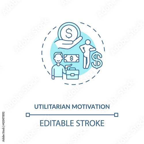 Utilitarian motivation concept icon. Doing work and earning more money idea thin line illustration. Motivational cash. Inspiring for job. Vector isolated outline RGB color drawing. Editable stroke