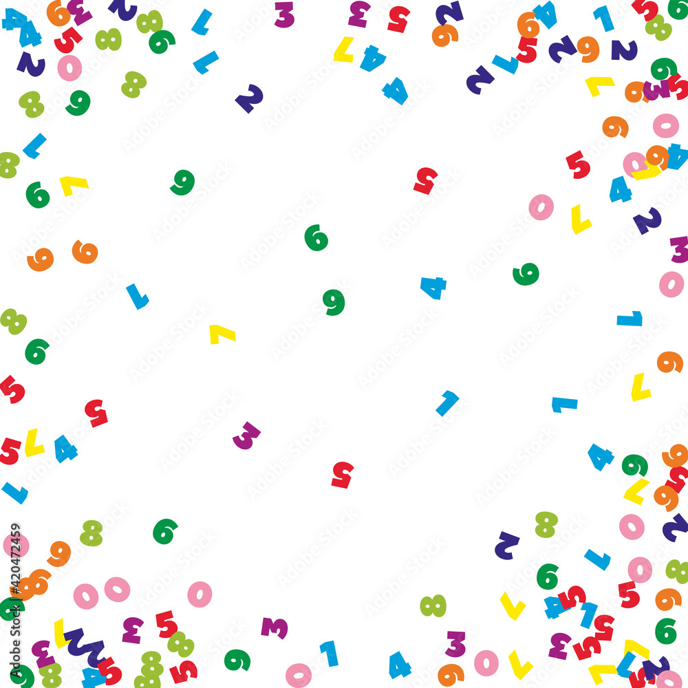 Falling colorful numbers. Math study concept with flying digits. Attractive back to school mathematics banner on white background. Falling numbers vector illustration. Falling colorful numbers. Math study concept with flying digits. Attractive back to school mathematics banner on white background. Falling numbers vector illustration.