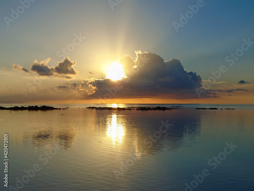 Mauritius, the beginning of sunset over the ocean