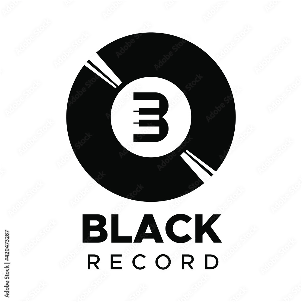 Vynil record and Piano with letter B. Black record logo design idea for company and website