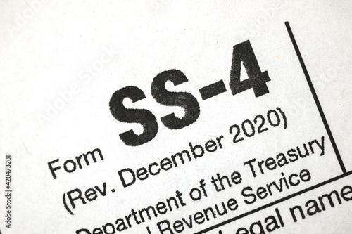 SS-4 form close-up, US, Application for Employer Identification Number