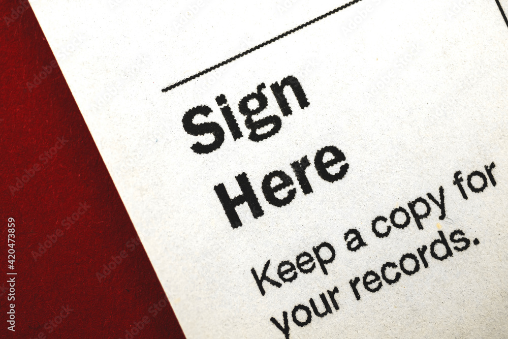 Close-up of official document, place for your signature on macro Close-up of official document, place for your signature on macro