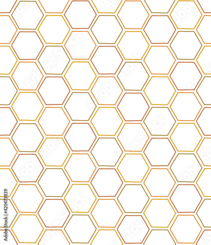 Linear Honeycomb vector seamless pattern. Decorative hand drawn geometric line art hexagonal background.