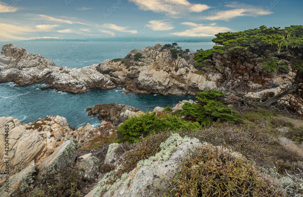 Beautiful landscape, view rocky Pacific Ocean coast at Point Lobos State Reserve in Carmel, California. Beautiful landscape, view rocky Pacific Ocean coast at Point Lobos State Reserve in Carmel, California.