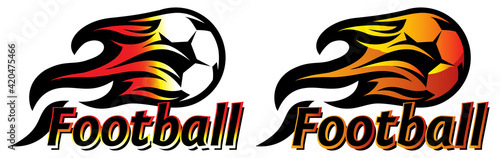 A set of two color templates with soccer balls and flames. Elements for design. Vector illustration