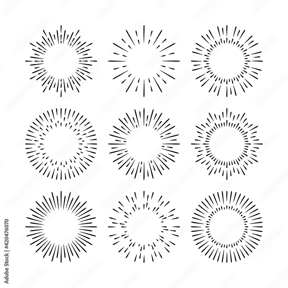 Fototapeta premium Black vector sunburst design elements set isolated