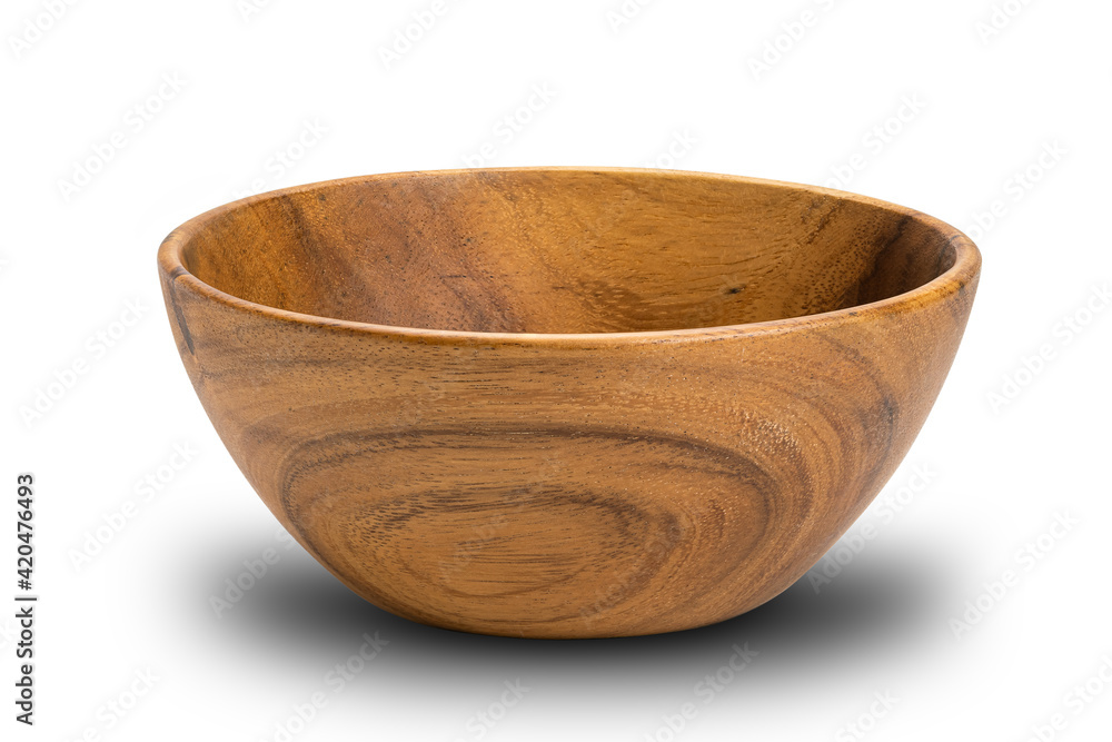 Closeup view of wooden bowl on white background with clipping path. Closeup view of wooden bowl on white background with clipping path.