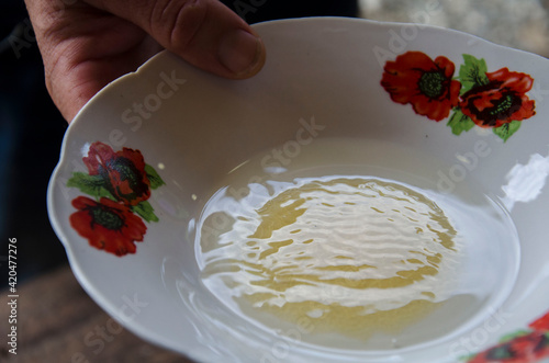 A plate of honey combs. Honey