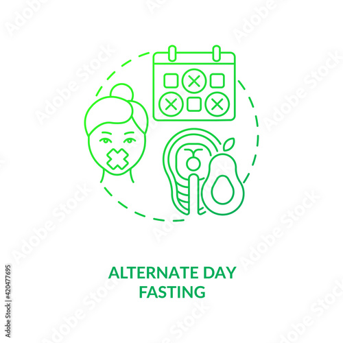 Alternate day fasting dark green concept icon. Diet plan. Eating pattern. Weight loss. Intermittent fasting dieting idea thin line illustration. Vector isolated outline RGB color drawing