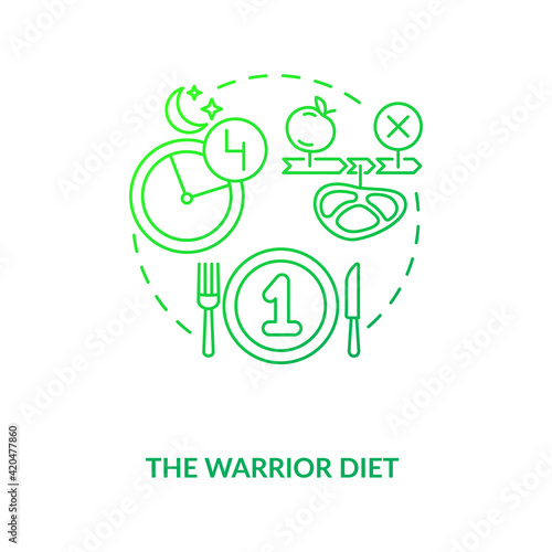 The warrior diet dark green concept icon. Healthy eating pattern. Dietary strategy. Intermittent fasting diet idea thin line illustration. Vector isolated outline RGB color drawing