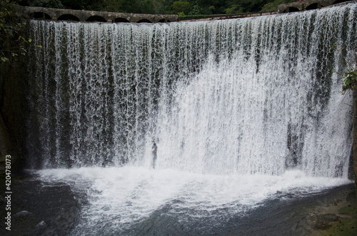 Novoafonsky waterfall. Big waterfall. Waterfall close-up