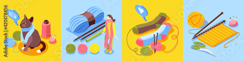 Knitting Isometric Design Concept