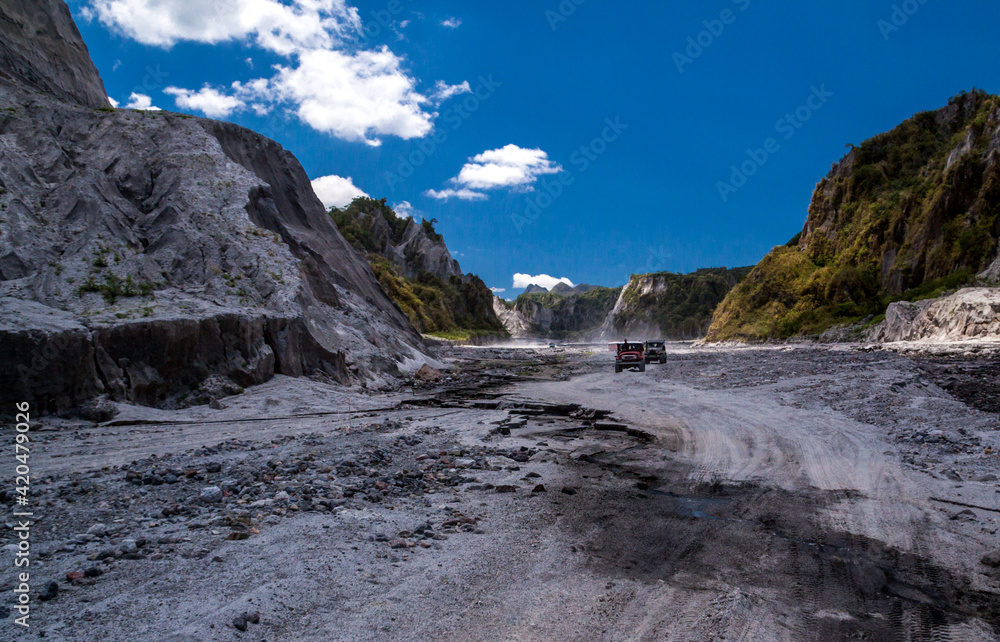 valley cretaed by the lahar flow during the volcano Mt. Pinatubo eruption in the early 1990's. Now its a tourist spot where tourists hire 4x4  vehicles to traverse the rocky terrain to reach crater.