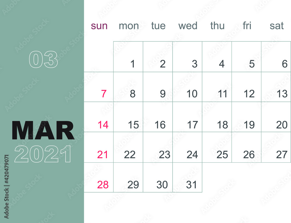 custom made wallpaper toronto digitalMarch 2021. Calendar planner design template. Week starts on Sunday. Stationery design. Vector Illustration