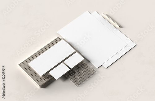 Corporate identity stationery mock up isolated on modern style background. Mock up for branding identity. 3D illustration