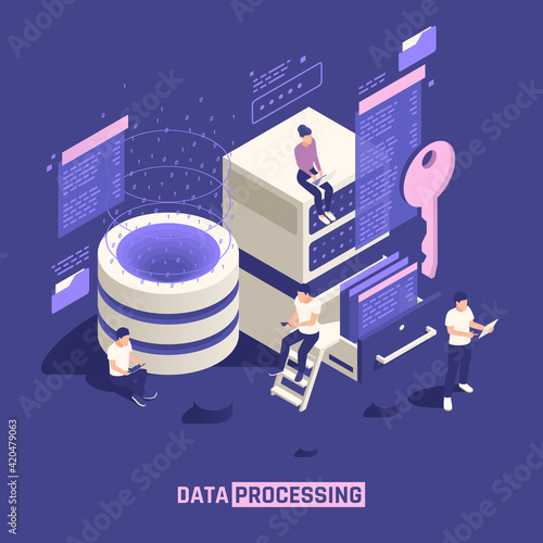 Data Processing Isometric Poster