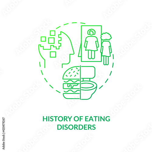 History of eating disorders dark green concept icon. Anorexia and bulimia problem. Intermittent fasting precaution idea thin line illustration. Vector isolated outline RGB color drawing