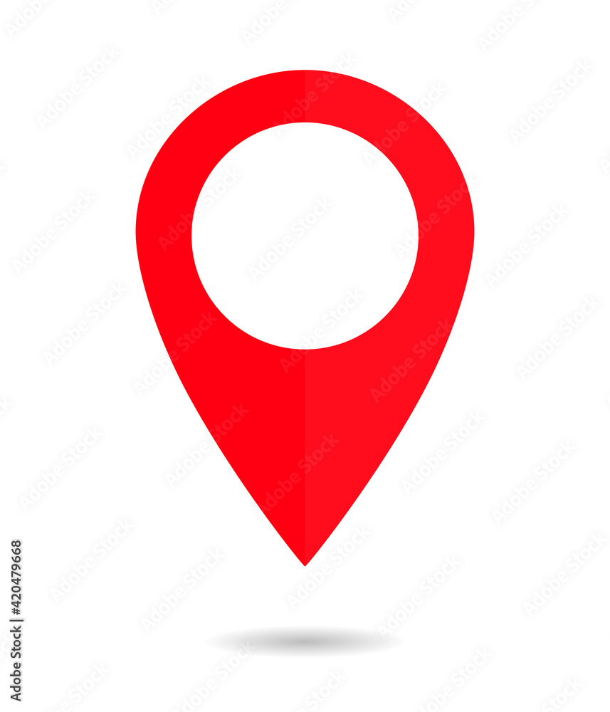 Pin of map. Icon of drop pin. Place of location. Red gps marker. Geo point  for