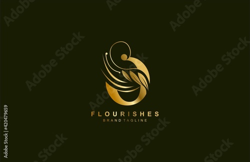 lowercase letter o linked beauty flourish golden color logo design