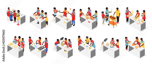 Family Cooking Recolor Icons Set