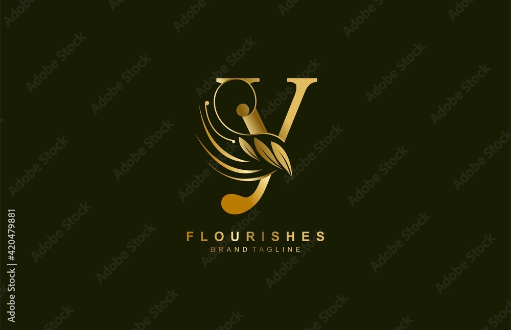 lowercase letter y linked beauty flourish golden color logo design - obrazy, fototapety, plakaty 