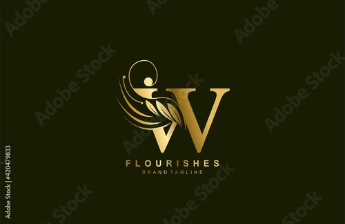 lowercase letter w linked beauty flourish golden color logo design