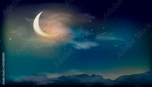 The full moon over the ocean with clouds sky by night