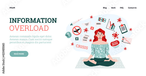 Information overload website interface design, cartoon vector illustration.