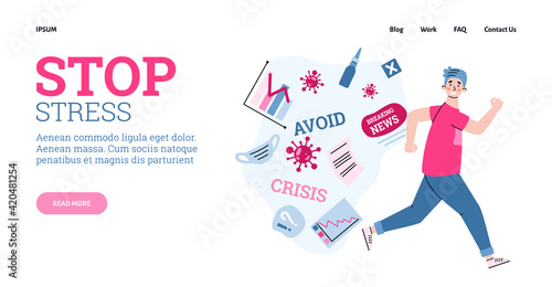 Man is overload with stress information about covid-19 virus and world crisis.