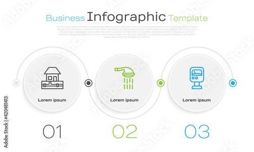 Set line Water supply pipes, Shower and Pressure water meter. Business infographic template. Vector