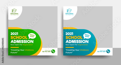 school college university social media post flyer and web banner template, online education and high school promotion cover layout flyer