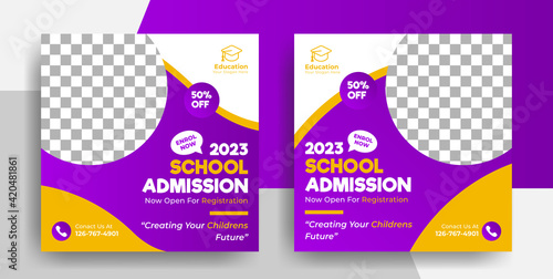 school admission social media post flyer and web banner template, online education and high school promotion cover layout flyer collection