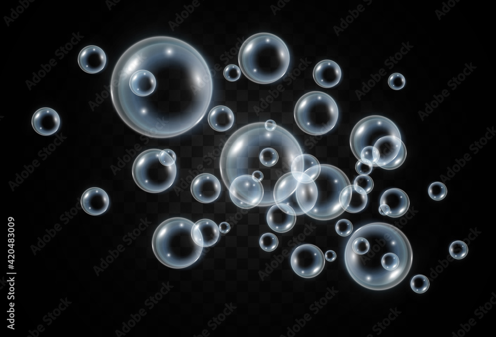 Air soap bubbles on a transparent background .Vector illustration of bulbs. Air soap bubbles on a transparent background .Vector illustration of bulbs.