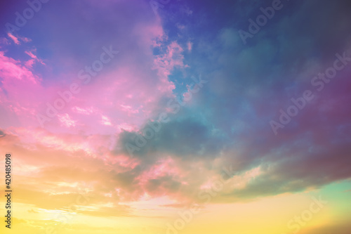 Fototapeta Naklejka Na Ścianę i Meble -  Colorful cloudy sky at sunset. Gradient color. Sky texture. Abstract nature background