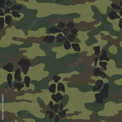  Green army camouflage vector pattern. Forest texture. Ornament