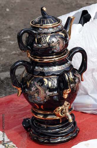 Antique market on Petrovka in the city of Kiev photo