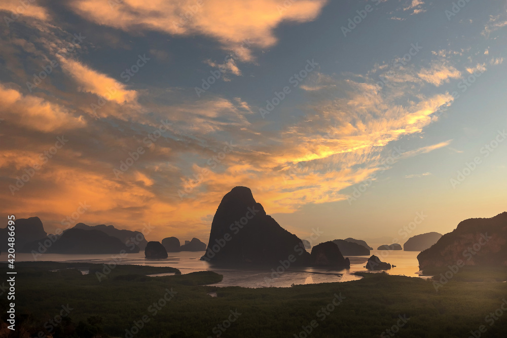 Scenery Phang Nga bay view point at Samet Nang She near Phuket in Southern, Thailand., landmark and popular for tourists attraction. Southeast Asia travel and tropical summer vacation concept