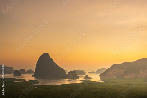 Scenery Phang Nga bay view point at Samet Nang She near Phuket in Southern, Thailand., landmark and popular for tourists attraction. Southeast Asia travel and tropical summer vacation concept