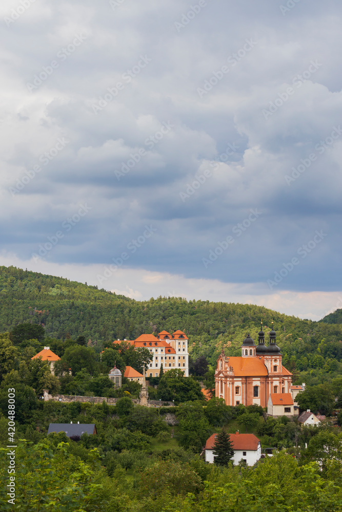 Castle and church in Valec, Western Bohemia, Czech Republic