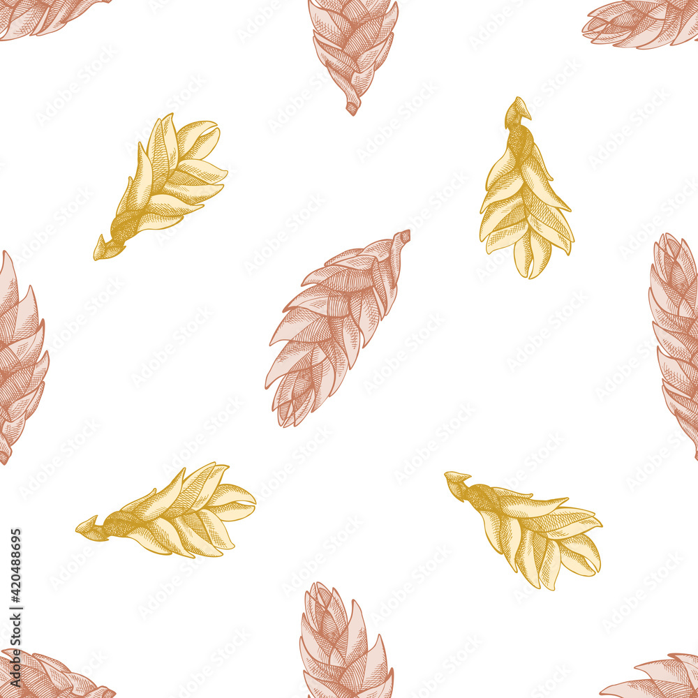 Seamless pattern with hand drawn pastel bromeliad Seamless pattern with hand drawn pastel bromeliad