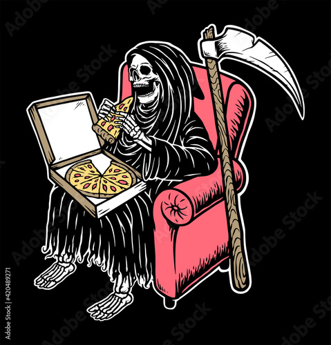 Skull grim eating pizza