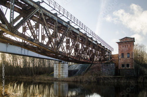 The old rusty railway bridge in Mazeikiai, Lithuania