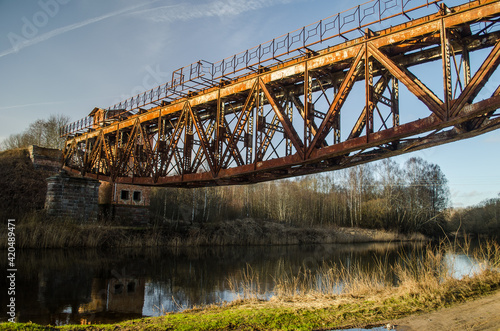 The old rusty railway bridge in Mazeikiai, Lithuania