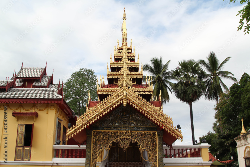 Front view of temple pavilion in Wat Sri Chum, Lampang Province, Northern Thailand. Front view of temple pavilion in Wat Sri Chum, Lampang Province, Northern Thailand.