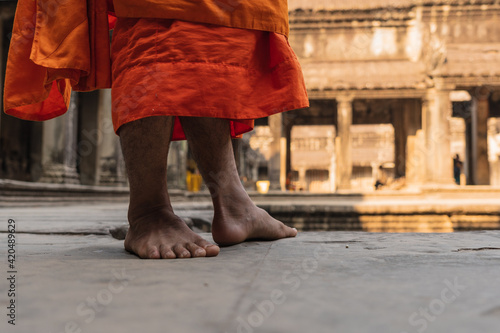 Buddhist monk of Angkor Wat temple photo