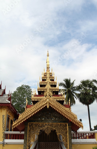 Front view of temple pavilion in Wat Sri Chum, Lampang Province, Northern Thailand. © noomcm