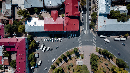 Drone shot of a roundabout in the historical part of a city photo