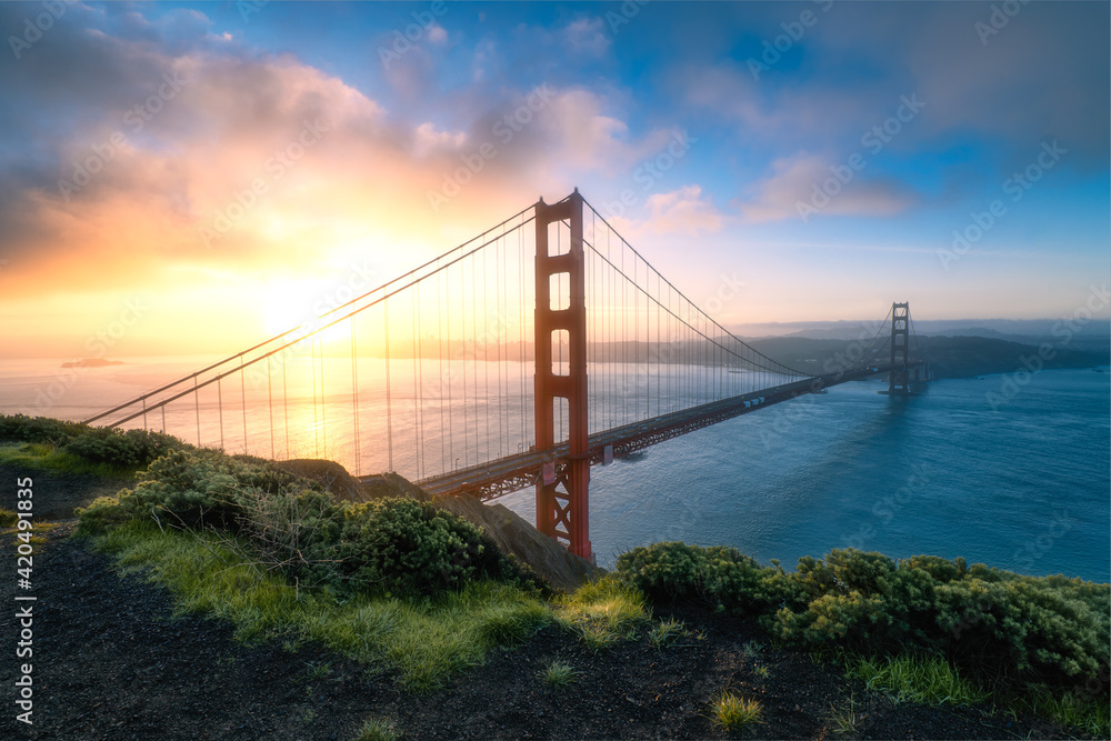 The Golden Gate Bridge after sunrise The Golden Gate Bridge after sunrise