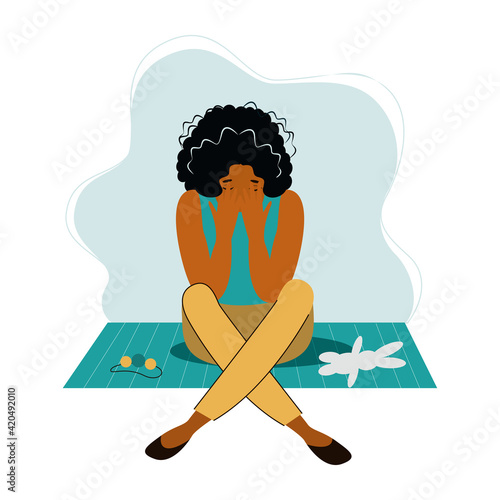 pregnancy loss, Pregnancy termination, abortion, Miscarriage concept. Woman is crying in hospital or clinic. She lost her child. Flat Vector illustration.

